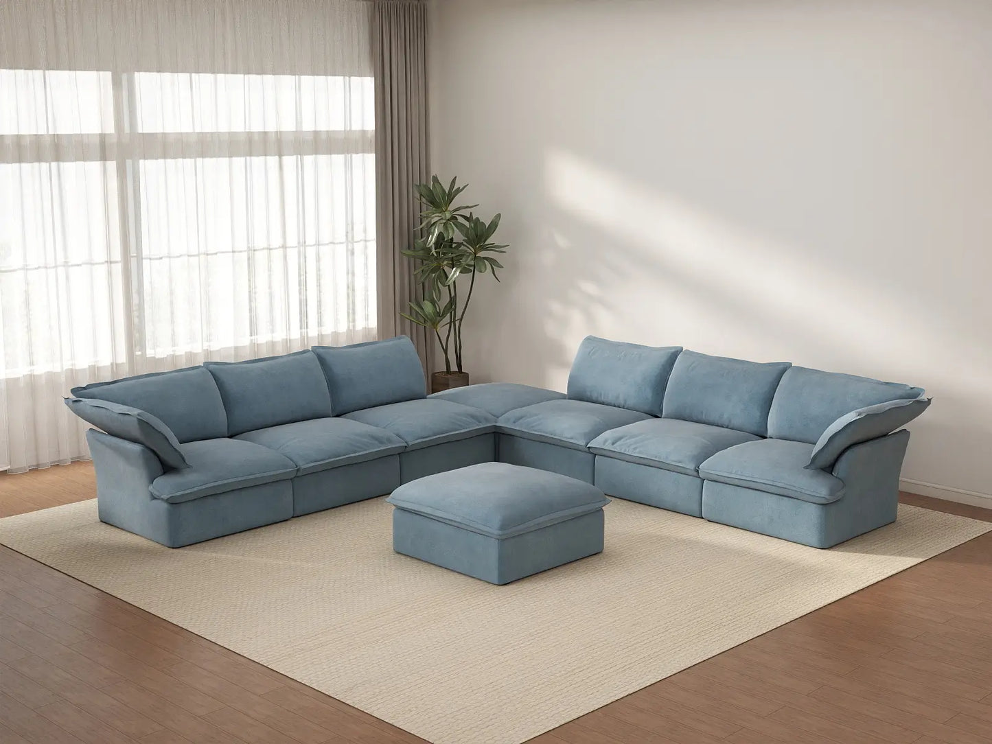 Deluxe Cloud 6-Seater Sofa Set with Storage | 8-Piece (includes 2 ottomans), Velvet Fabric, Washable Covers