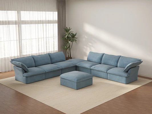 Deluxe Cloud 6-Seater Sofa Set with Storage | 8-Piece (includes 2 ottomans), Velvet Fabric, Washable Covers