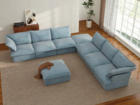 Deluxe Cloud 6-Seater Sofa Set with Storage | 8-Piece (includes 2 ottomans), Velvet Fabric, Washable Covers