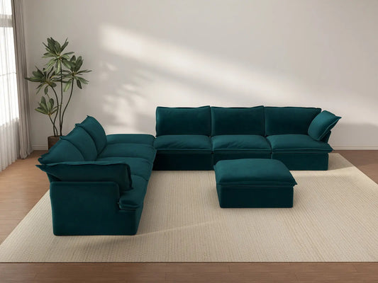 Deluxe Cloud 6-Seater Sofa with Storage | 8-Piece (includes 2 ottomans), Velvet Fabric, Washable Covers