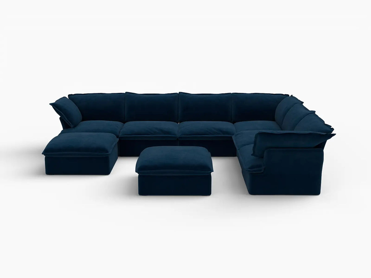 Deluxe Cloud 6-Seater Sofa with Storage for Families | 8-Piece (includes 2 ottomans), Velvet Fabric, Washable Covers