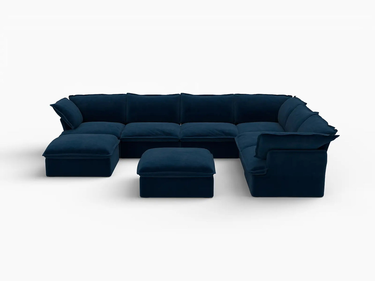 Deluxe Cloud 6-Seater Sofa with Storage for Families | 8-Piece (includes 2 ottomans), Velvet Fabric, Washable Covers