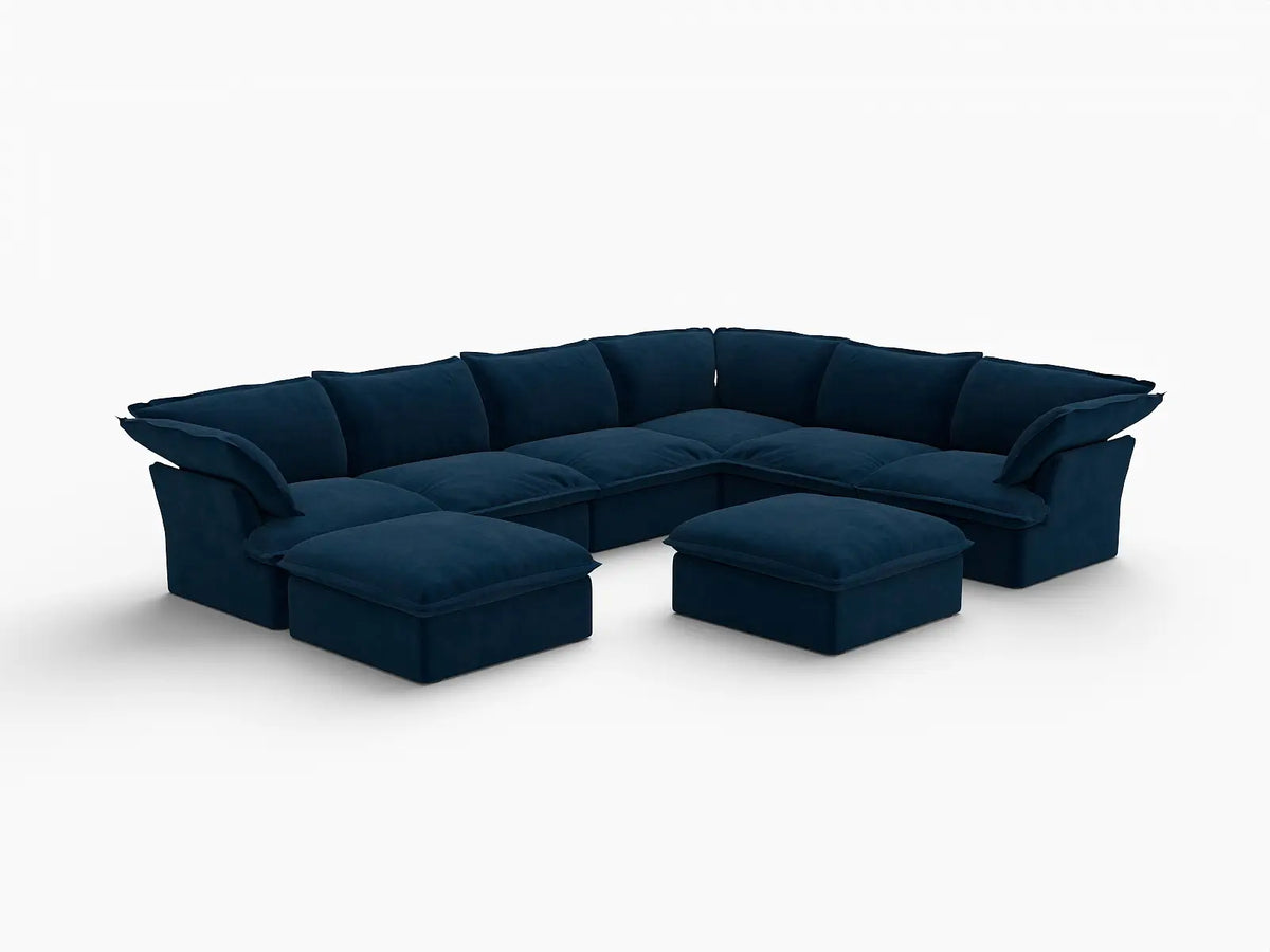 Deluxe Cloud 6-Seater Sofa with Storage for Families | 8-Piece (includes 2 ottomans), Velvet Fabric, Washable Covers