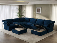 Deluxe Cloud 6-Seater Sofa with Storage for Families | 8-Piece (includes 2 ottomans), Velvet Fabric, Washable Covers
