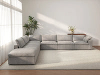 Deluxe Cloud 6-Seater V-Shaped Sectional in Light-Grey Cotton And Linen | 7-Piece (Includes 1 Ottoman), Living Room Seating, Easy To Clean, Stylish Design