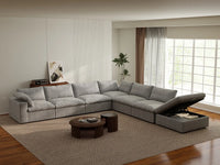 Deluxe Premium Cloud Sectional Sofa Covers | Light Grey Cotton and Linen Sofa Cover for 6-Seater with 1-Ottoman
