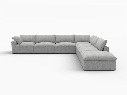 Deluxe Premium Cloud Sectional Sofa Covers | Light Grey Cotton and Linen Sofa Cover for 6-Seater with 1-Ottoman