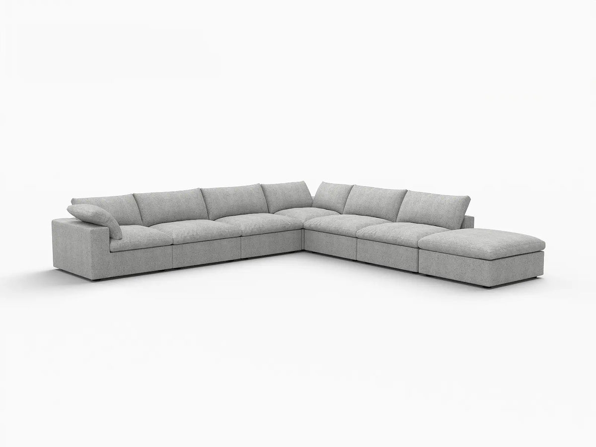 Deluxe Premium Cloud Sectional Sofa Covers | Light Grey Cotton and Linen Sofa Cover for 6-Seater with 1-Ottoman