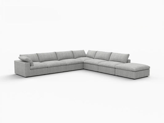 Deluxe Premium Cloud Sectional Sofa Covers | Light Grey Cotton and Linen Sofa Cover for 6-Seater with 1-Ottoman