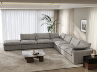 Deluxe Premium Cloud Sectional Sofa Covers | Light Grey Cotton and Linen Sofa Cover for 6-Seater with 1-Ottoman