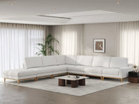 Deluxe Cloud 6-Seater White Large Space V-Shaped Sectional | 7-Piece (Includes 1 Ottoman), Linen Look Poly Fabric, Easy To Clean