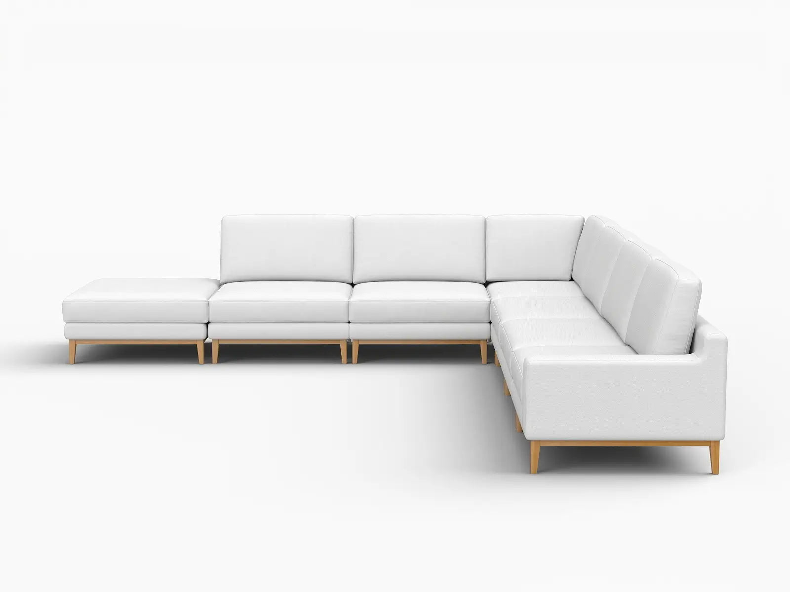 Deluxe Cloud 6-Seater White Large Space V-Shaped Sectional | 7-Piece (Includes 1 Ottoman), Linen Look Poly Fabric, Easy To Clean