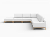 Deluxe Cloud 6-Seater White Large Space V-Shaped Sectional | 7-Piece (Includes 1 Ottoman), Linen Look Poly Fabric, Easy To Clean