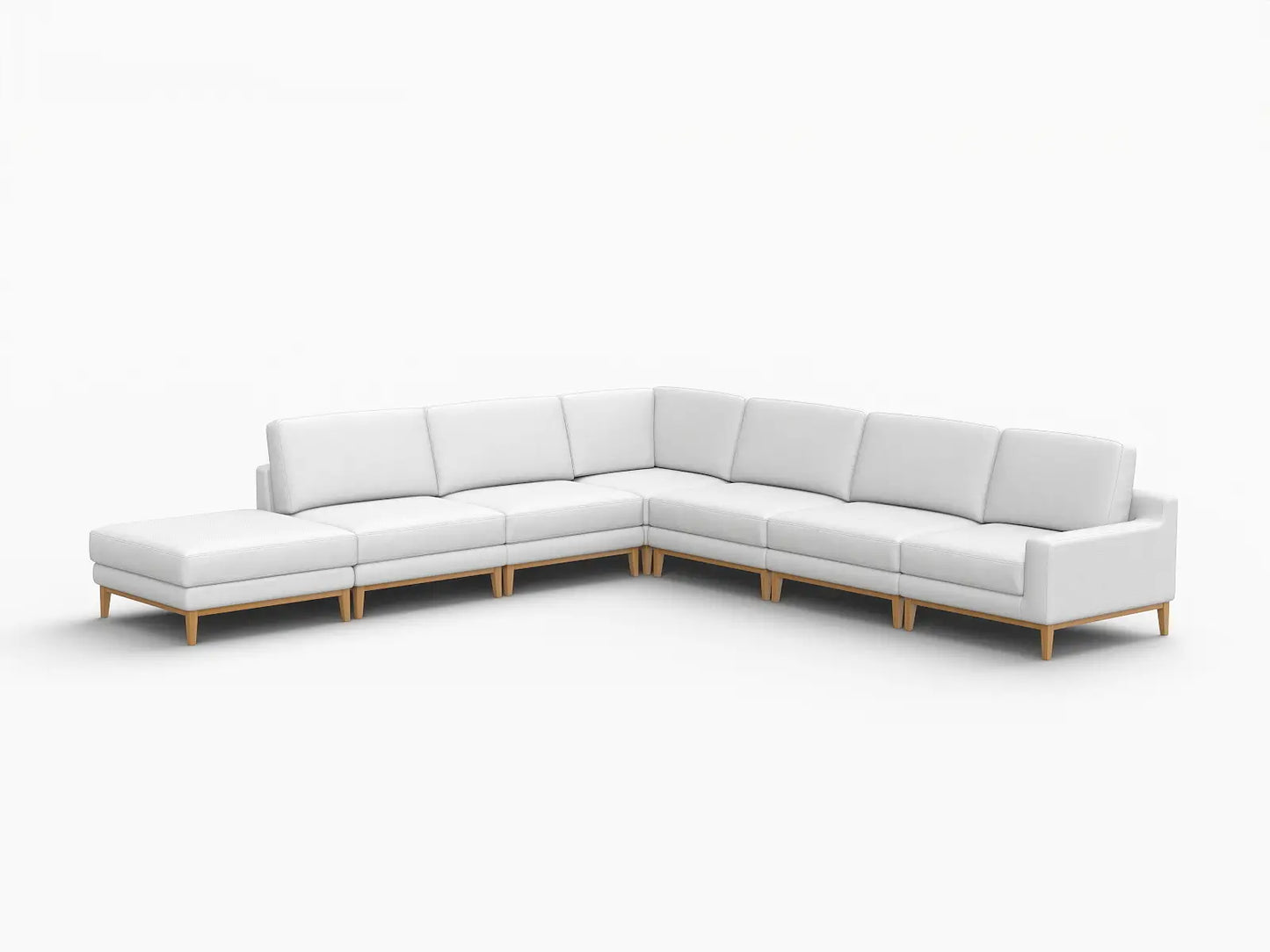 Deluxe Cloud 6-Seater White Large Space V-Shaped Sectional | 7-Piece (Includes 1 Ottoman), Linen Look Poly Fabric, Easy To Clean