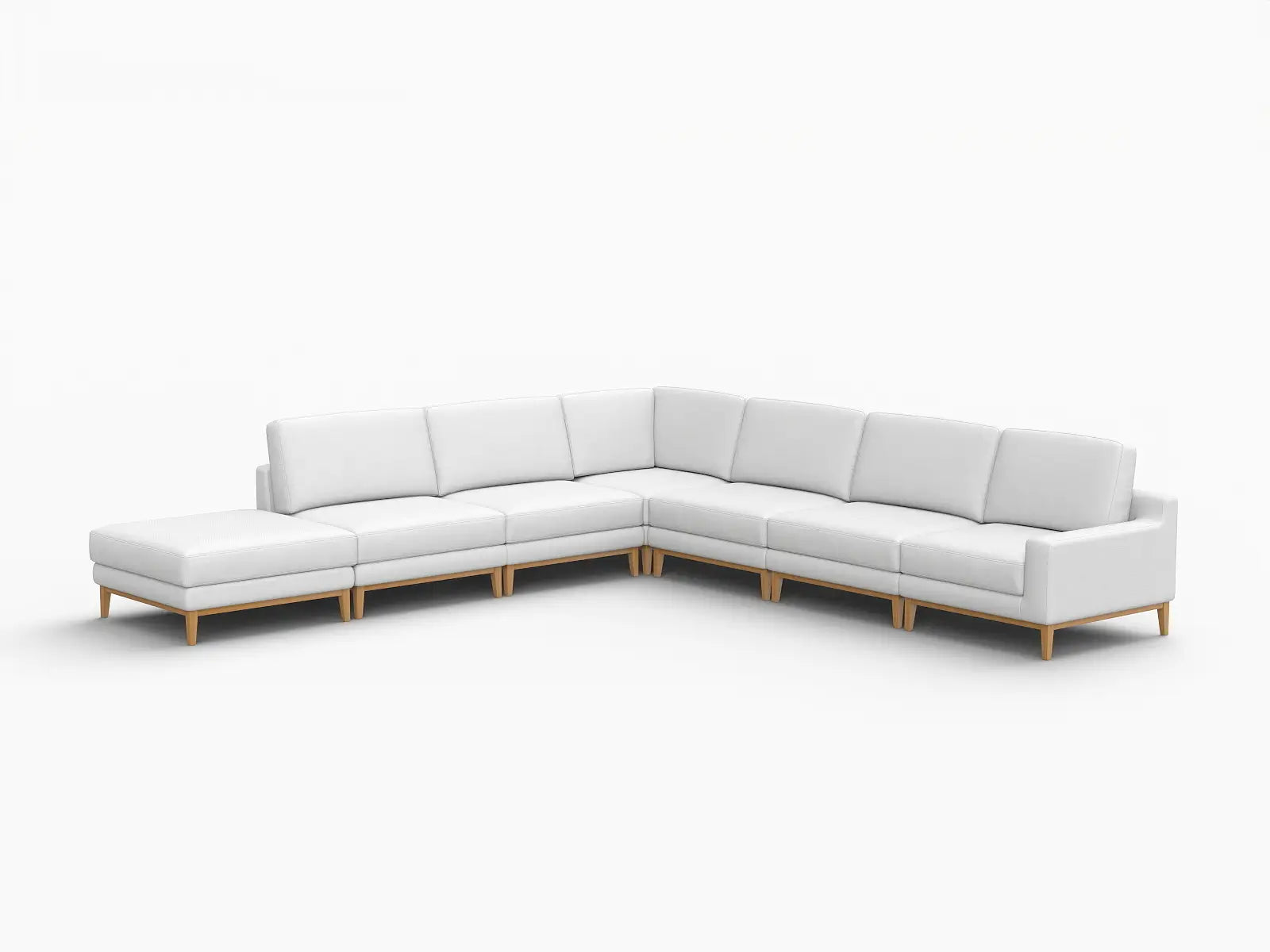 Deluxe Cloud 6-Seater White Large Space V-Shaped Sectional | 7-Piece (Includes 1 Ottoman), Linen Look Poly Fabric, Easy To Clean