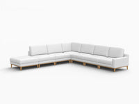 Deluxe Cloud 6-Seater White Large Space V-Shaped Sectional | 7-Piece (Includes 1 Ottoman), Linen Look Poly Fabric, Easy To Clean