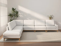 Deluxe Cloud 6-Seater White Large Space V-Shaped Sectional | 7-Piece (Includes 1 Ottoman), Linen Look Poly Fabric, Easy To Clean