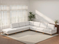 Deluxe Cloud 6-Seater White Large Space V-Shaped Sectional | 7-Piece (Includes 1 Ottoman), Linen Look Poly Fabric, Easy To Clean