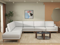 Deluxe Cloud 6-Seater White Large Space V-Shaped Sectional | 7-Piece (Includes 1 Ottoman), Linen Look Poly Fabric, Easy To Clean