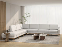 Deluxe Cloud 6-Seater White Large Space V-Shaped Sectional | 7-Piece (Includes 1 Ottoman), Linen Look Poly Fabric, Easy To Clean