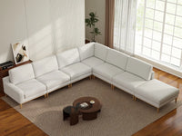 Deluxe Cloud 6-Seater White Large Space V-Shaped Sectional | 7-Piece (Includes 1 Ottoman), Linen Look Poly Fabric, Easy To Clean