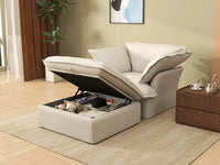 Sofá de dos brazos Deluxe Cloud Beige de 1 plaza | 2 piezas (incluye 1 otomana), tela de lino y algodón, otomana con almacenaje