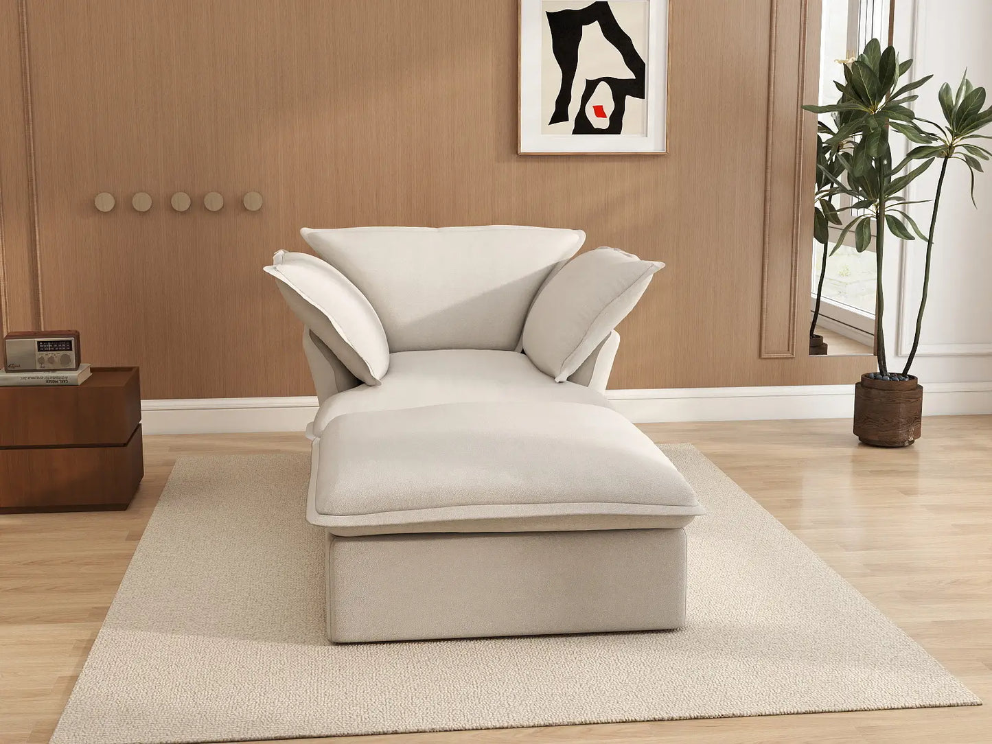 Deluxe Linen Cloud Sectional Sofas Covers | Beige Linen and Cotton Sofa Cover for 1-Seater with 1-Ottoman