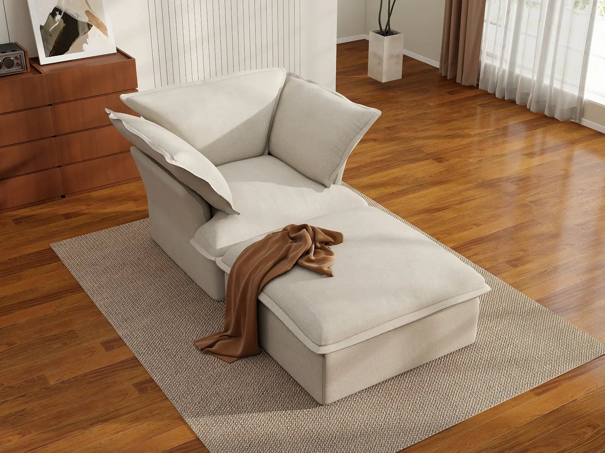 Deluxe Linen Cloud Sectional Sofas Covers | Beige Linen and Cotton Sofa Cover for 1-Seater with 1-Ottoman