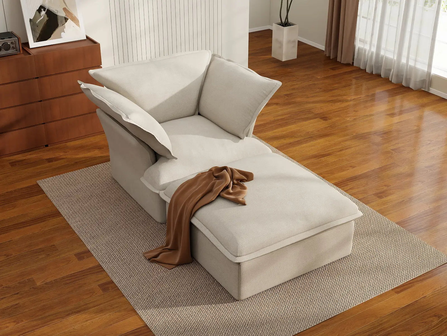 Deluxe Linen Cloud Sectional Sofas Covers | Beige Linen and Cotton Sofa Cover for 1-Seater with 1-Ottoman