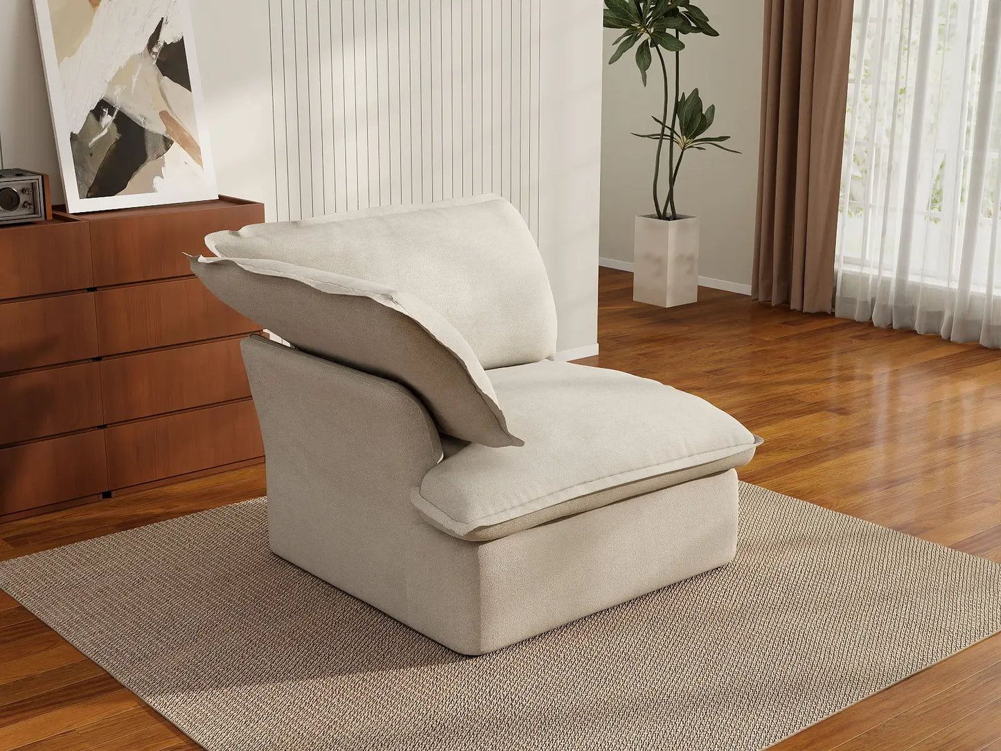 Deluxe Linen Cloud Sectional Sofas Covers | Beige Sofa Cover for Right Armrest Seat
