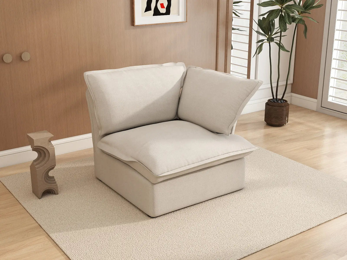Deluxe Cloud Beige 1-Seater Single Sofa | 1-Piece, Linen and Cotton Fabric, Washable Covers
