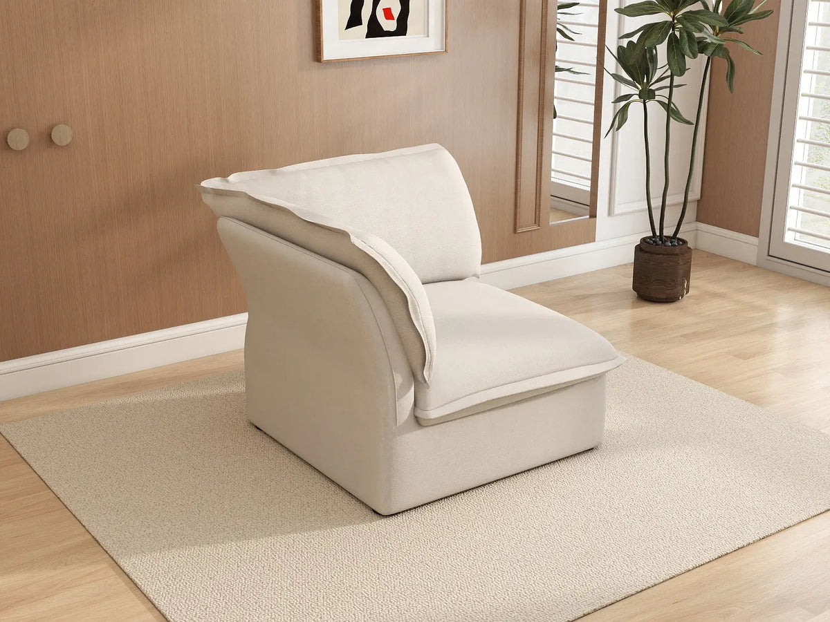 Deluxe Cloud Beige 1-Seater Single Sofa | 1-Piece, Linen and Cotton Fabric, Washable Covers