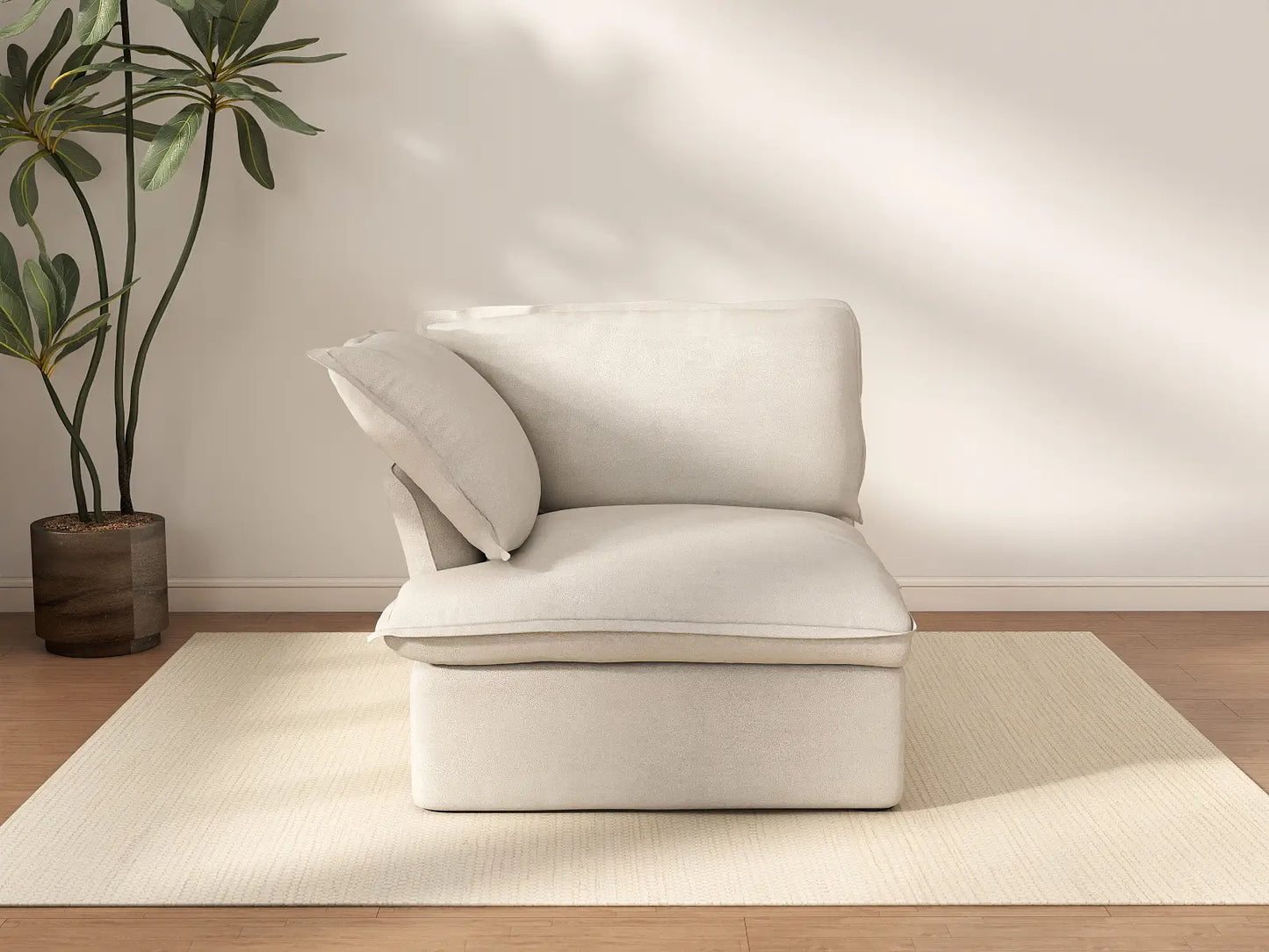 Sofá individual Deluxe Cloud Beige de 1 plaza | 1 pieza, tela de lino y algodón, fundas lavables