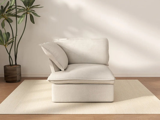 Deluxe Cloud Beige 1-Seater Single Sofa | 1-Piece, Linen and Cotton Fabric, Washable Covers