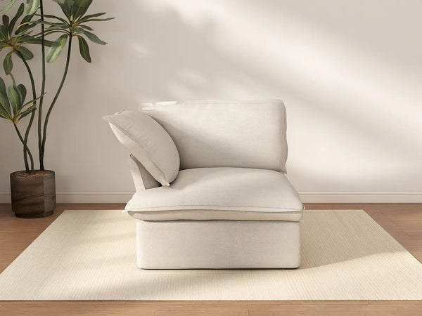 Deluxe Cloud Beige 1-Seater Single Sofa | 1-Piece, Linen and Cotton Fabric, Washable Covers