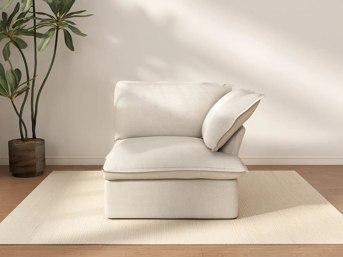 Deluxe Cloud Beige 1-Seater Single Sofa | 1-Piece, Linen and Cotton Fabric, Washable Covers
