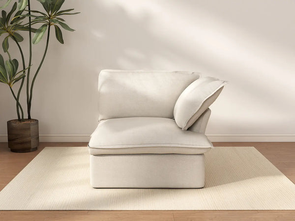 Deluxe Cloud Beige 1-Seater Single Sofa | 1-Piece, Linen and Cotton Fabric, Washable Covers
