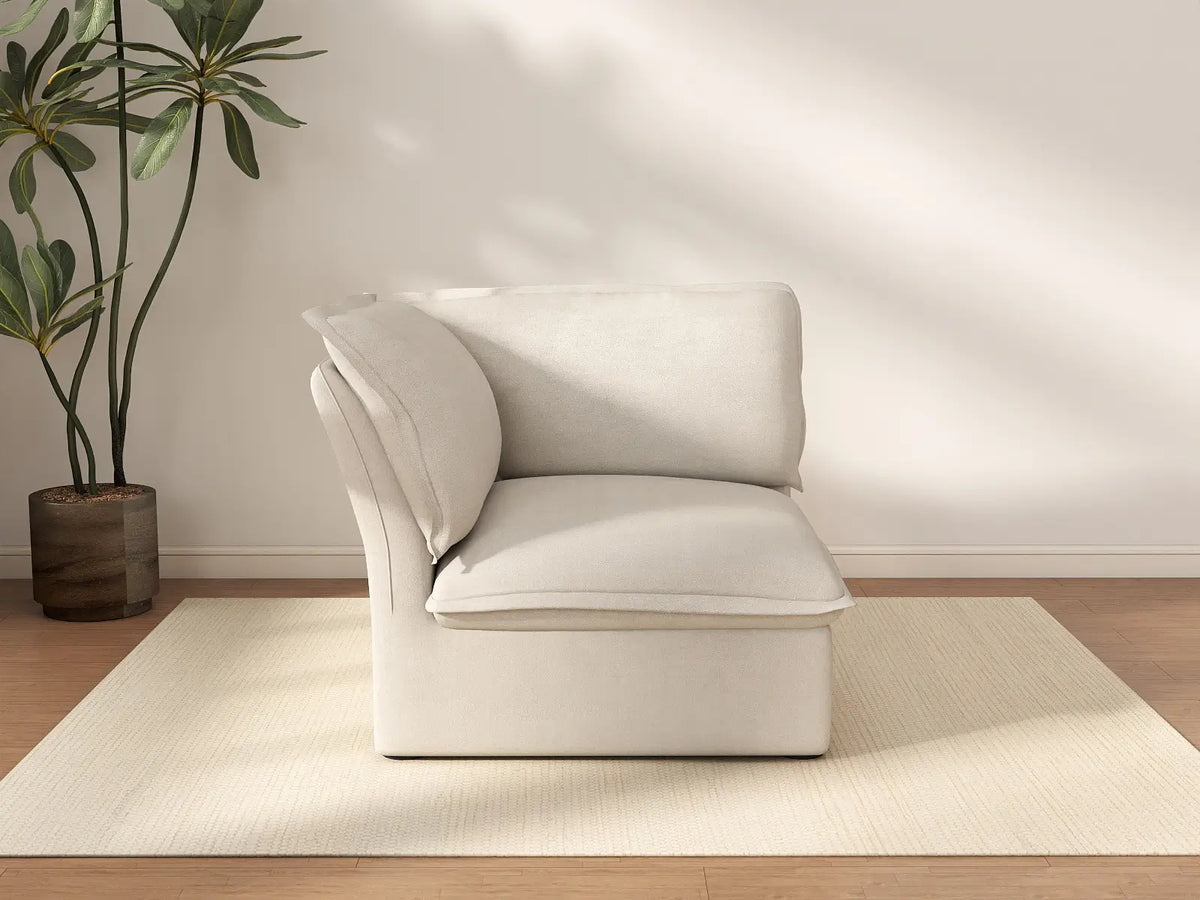 Deluxe Cloud Beige 1-Seater Single Sofa | 1-Piece, Linen and Cotton Fabric, Washable Covers