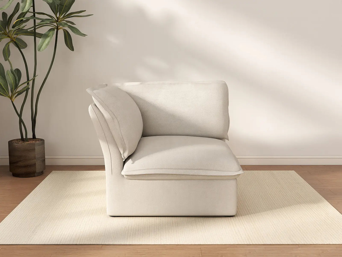 Deluxe Cloud Beige 1-Seater Single Sofa | 1-Piece, Linen and Cotton Fabric, Washable Covers