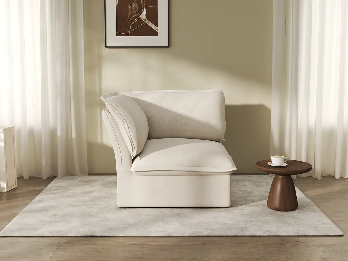 Deluxe Cloud Beige 1-Seater Single Sofa | 1-Piece, Linen and Cotton Fabric, Washable Covers