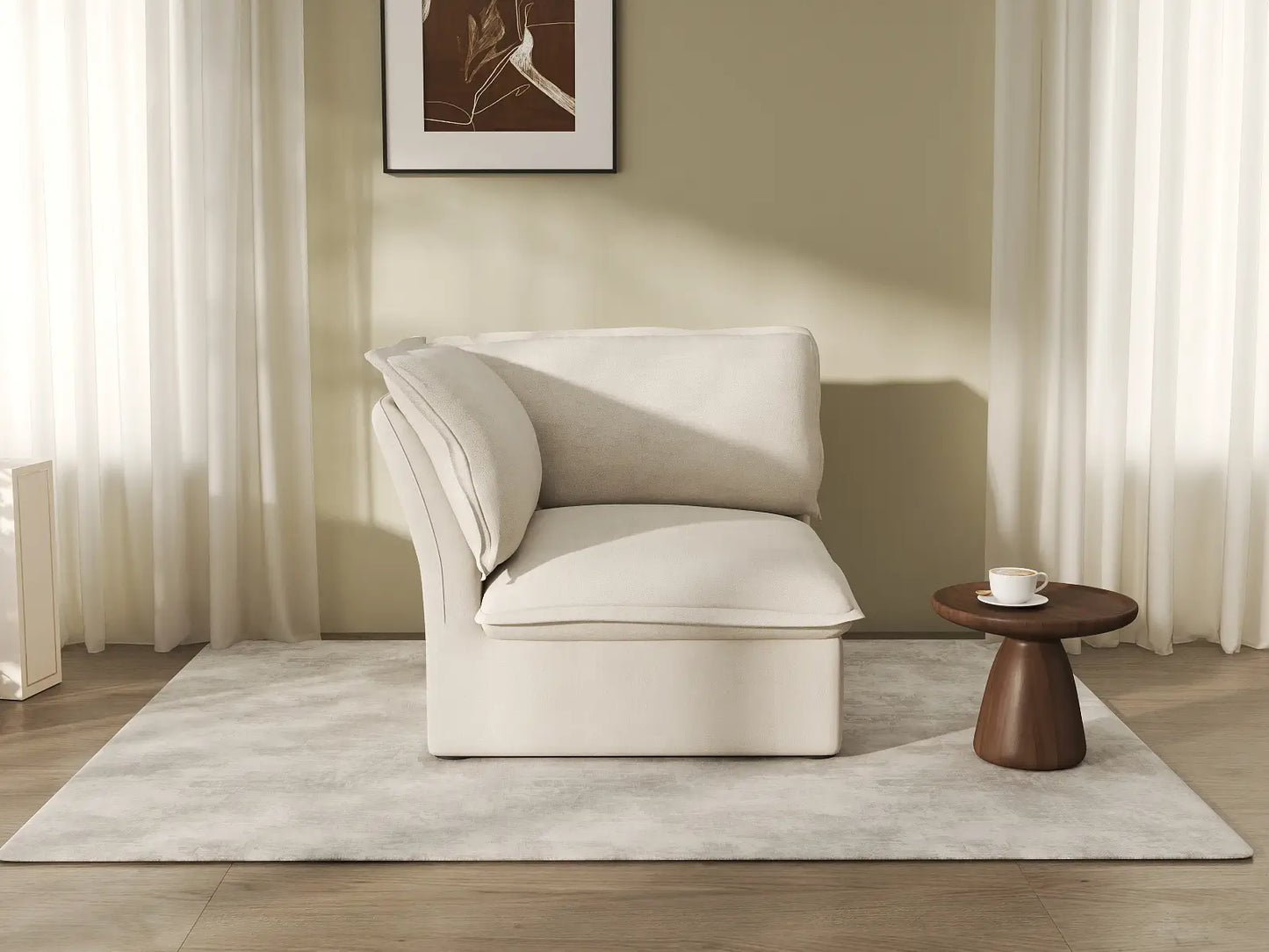 Deluxe Cloud Beige 1-Seater Single Sofa | 1-Piece, Linen and Cotton Fabric, Washable Covers