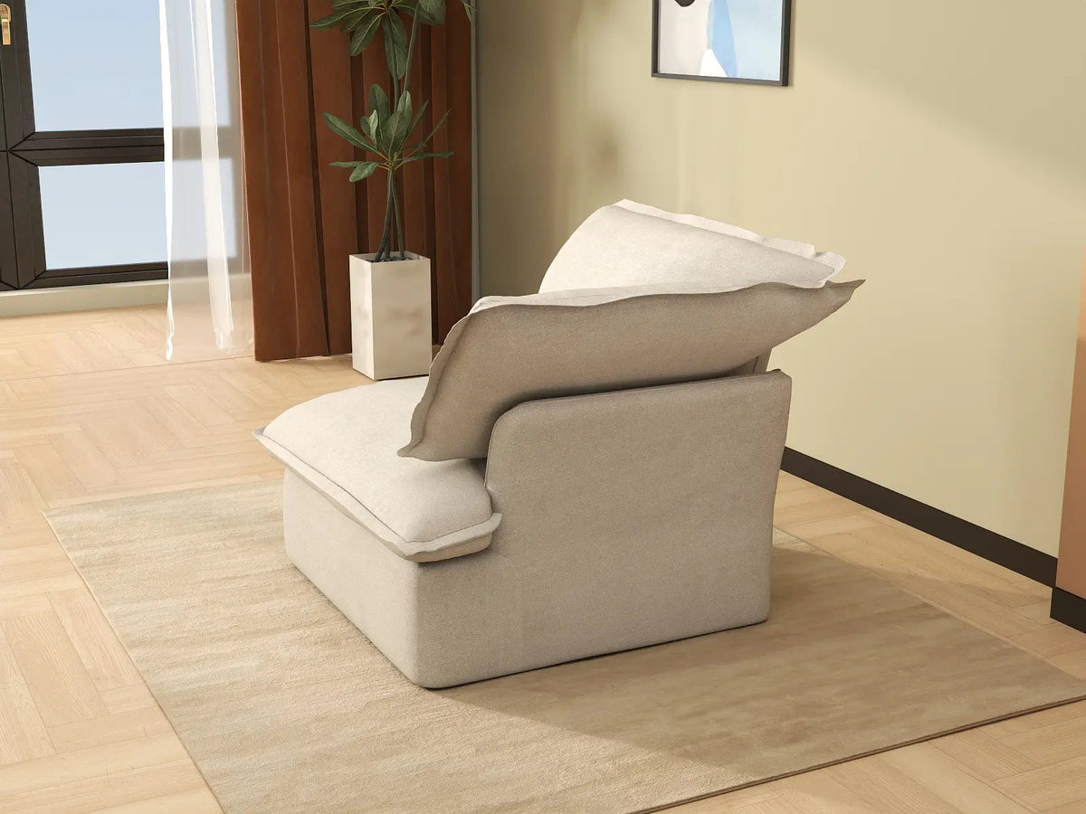 Deluxe Cloud Beige 1-Seater Single Sofa | 1-Piece, Linen and Cotton Fabric, Washable Covers