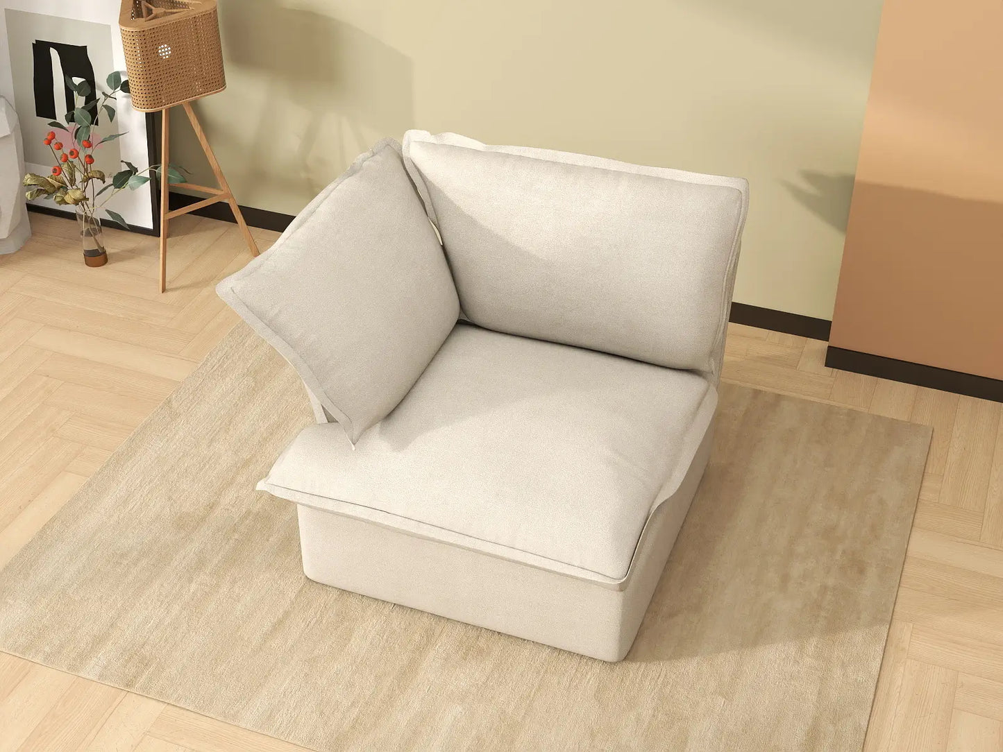 Deluxe Linen Cloud Sectional Sofas Covers | Beige Sofa Cover for Right Armrest Seat