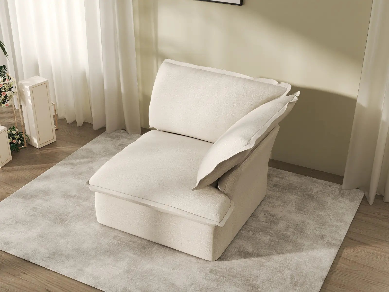 Deluxe Cloud Beige 1-Seater Single Sofa | 1-Piece, Linen and Cotton Fabric, Washable Covers