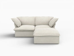 Deluxe Linen Cloud Sectional Sofas Covers | Beige Linen and Cotton Sofa Cover for 2-Seater with 1-Ottoman