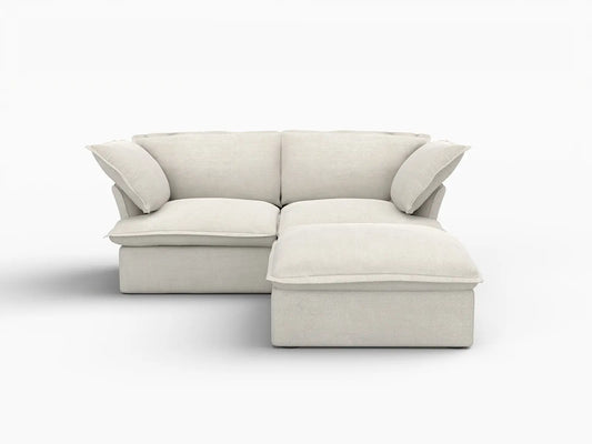 Deluxe Linen Cloud Sectional Sofas Covers | Beige Linen and Cotton Sofa Cover for 2-Seater with 1-Ottoman