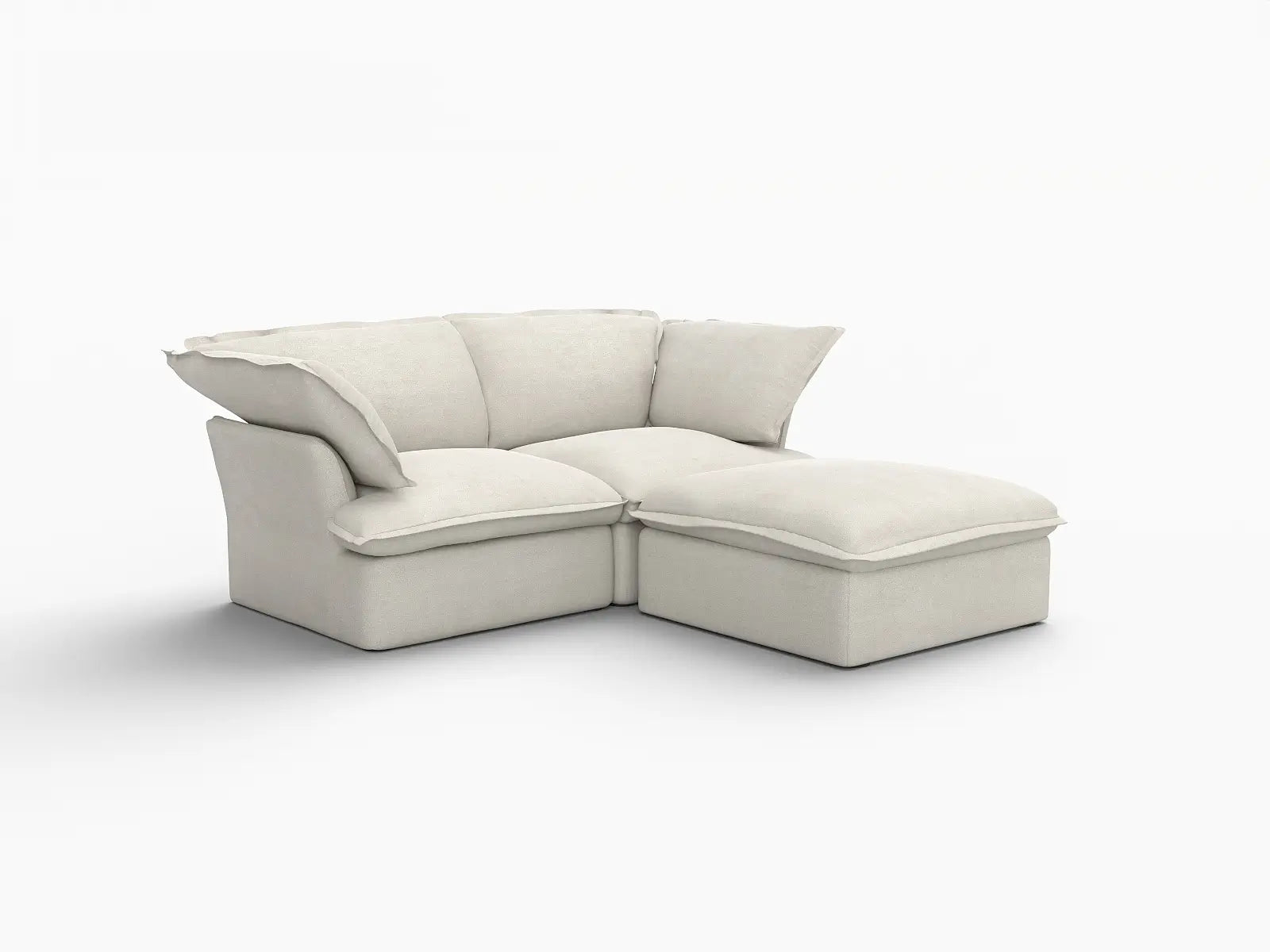Deluxe Cloud Beige 2-Seater Chaise Sectional Small Space | 3-Piece (includes 1 ottoman), Linen and Cotton Fabric, Storage Ottoman