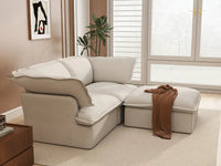 Deluxe Linen Cloud Sectional Sofas Covers | Beige Linen and Cotton Sofa Cover for 2-Seater with 1-Ottoman