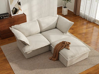 Deluxe Linen Cloud Sectional Sofas Covers | Beige Linen and Cotton Sofa Cover for 2-Seater with 1-Ottoman