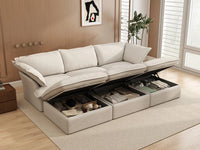 Deluxe Cloud Beige 3-Seater Modular Sofa | 6-Piece (includes 3 ottomans), Linen and Cotton Fabric, Storage Ottoman
